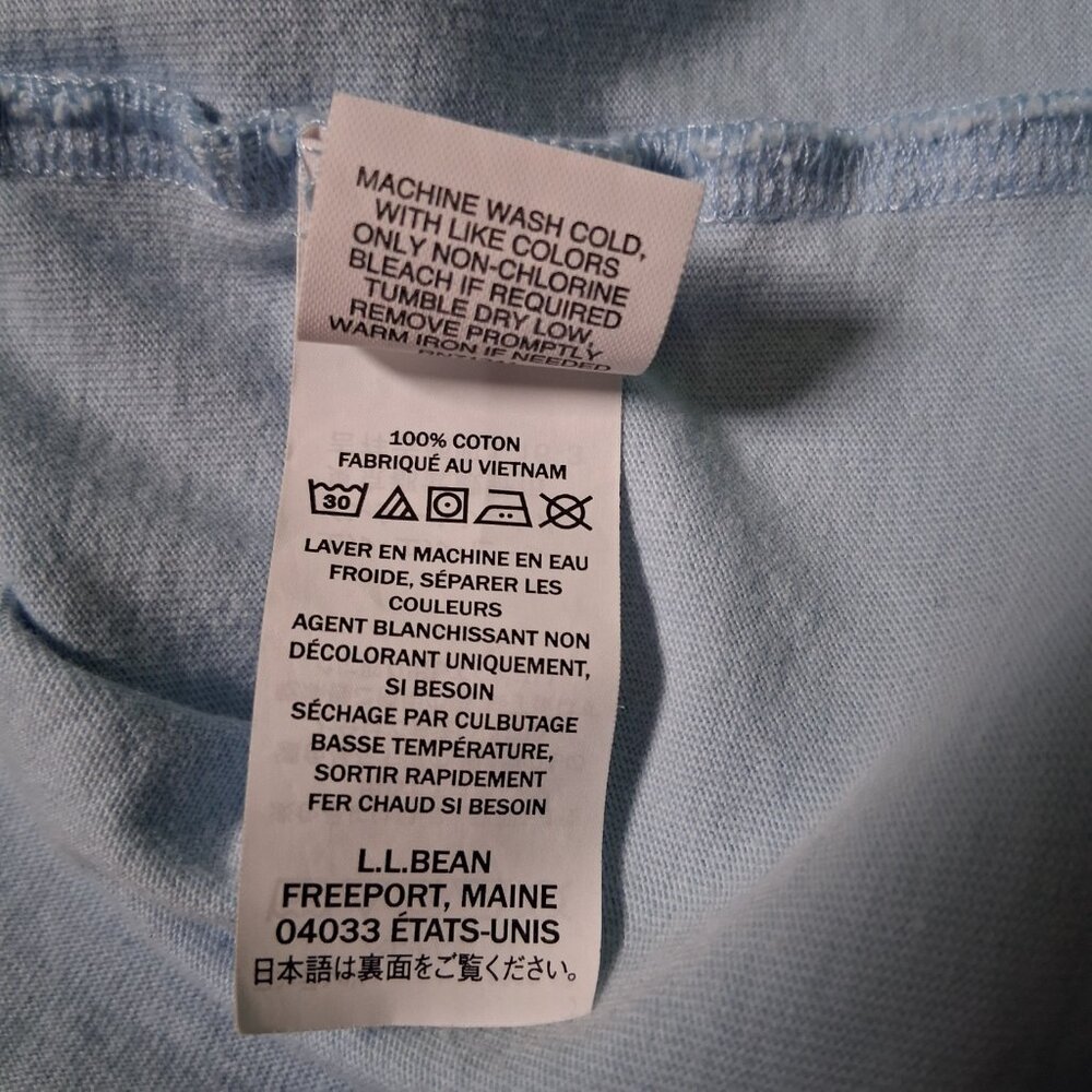 LL Bean Shirt Women Medium Blue Long Slv Vacationland Maine Owl Camping Camp - Picture 9 of 12